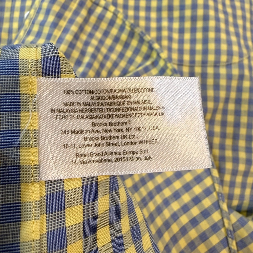 Brooks Brothers Button Down Mens XL Yellow/Blue Gingham Non-Iron Preppy Office - Picture 5 of 10